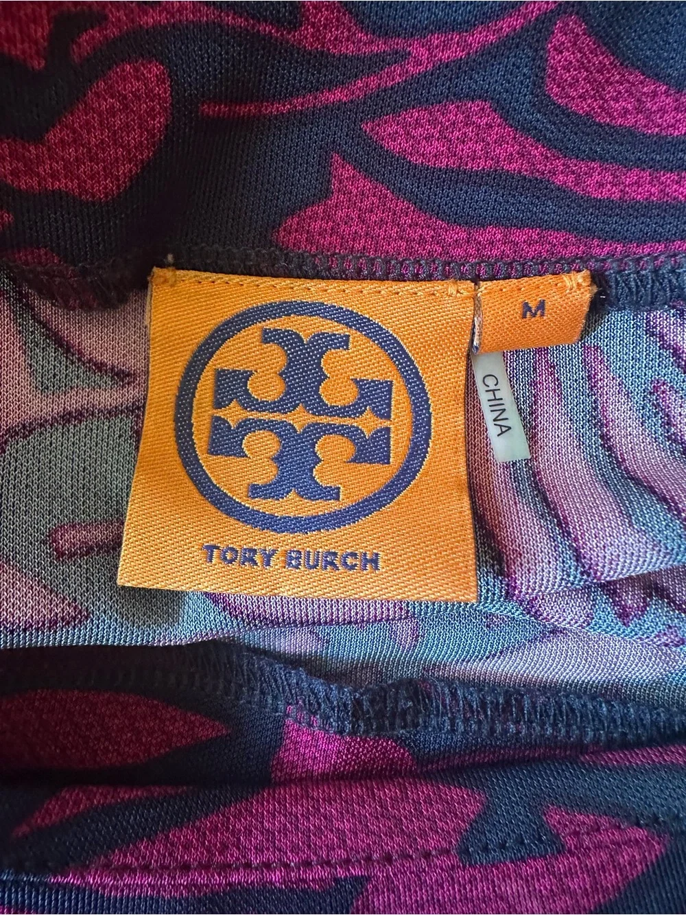 Tory Burch Etta Blouson Midi Dress in Berry and Navy Floral size medium